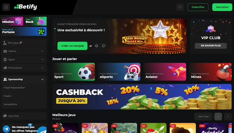 Betify Casino homepage