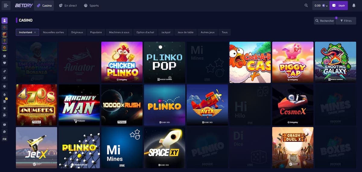 mini jeux sur BETORY CASINO