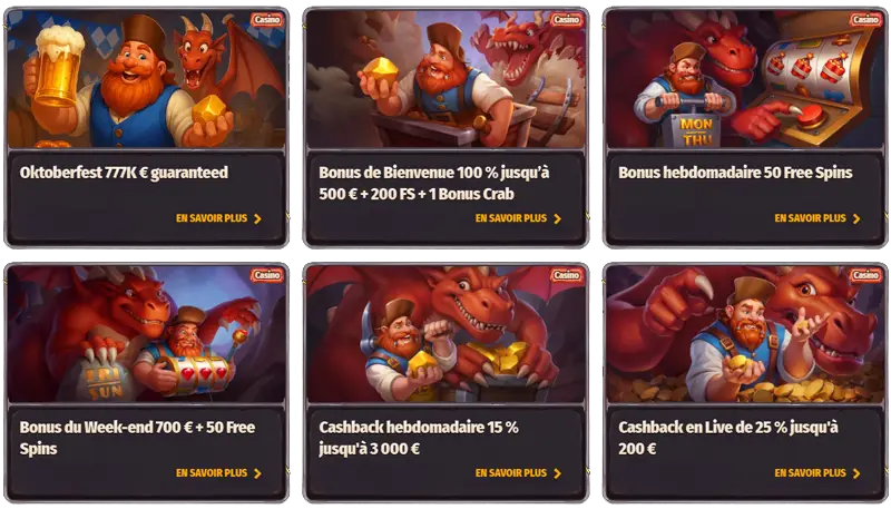 bonus promotions sur DRAGONIA CASINO