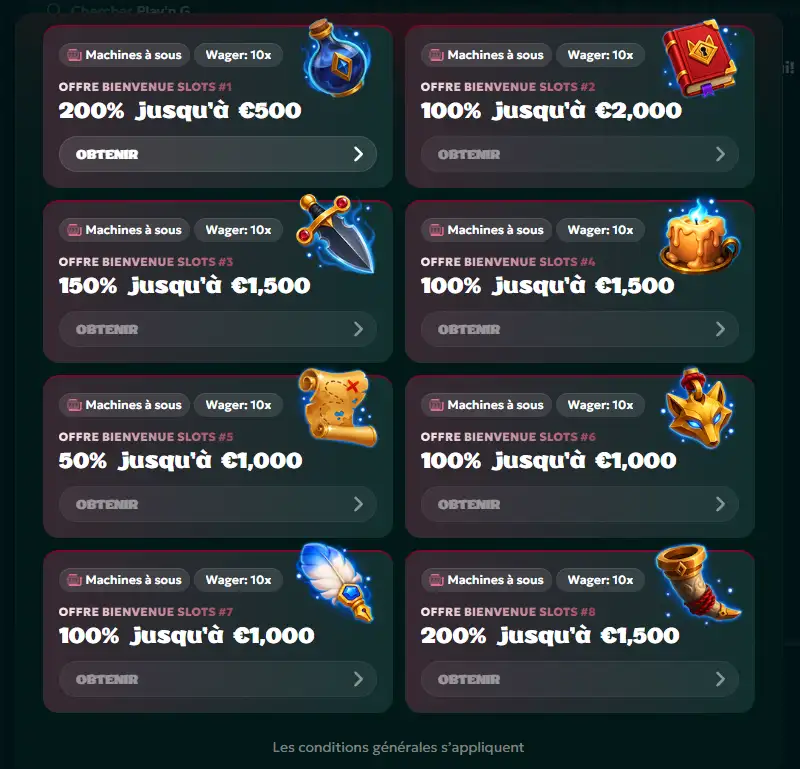 Bonus sur les 8 premiers dépôts