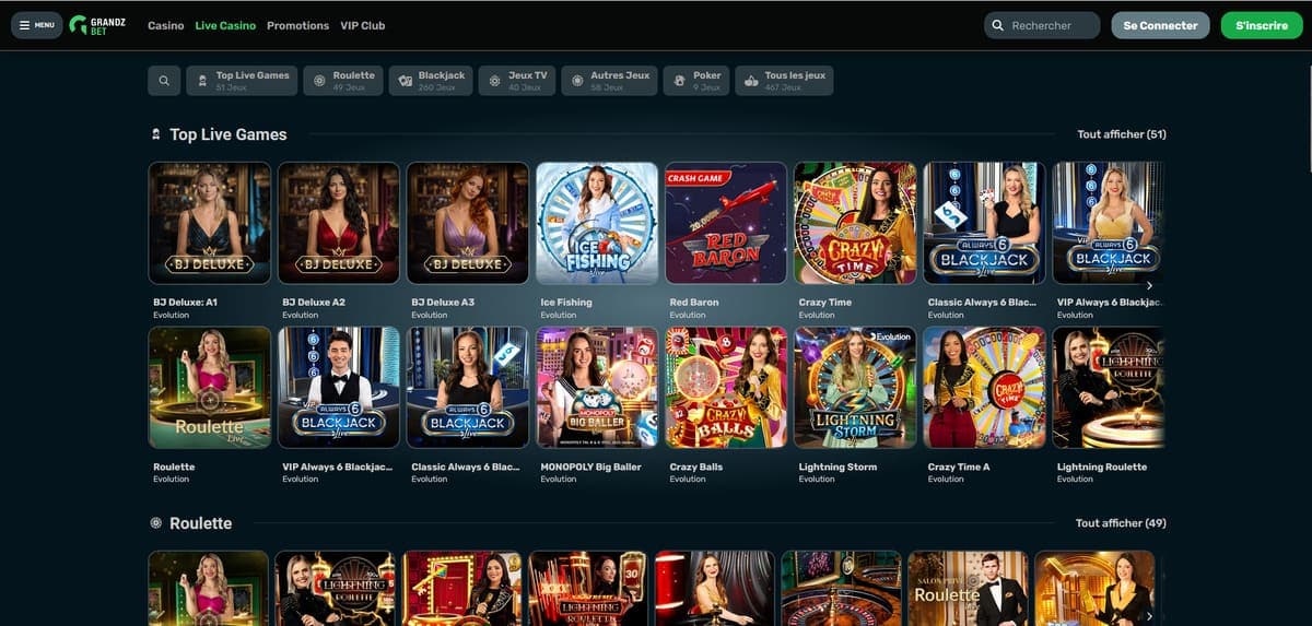 Casino en ligne live Grandz bet