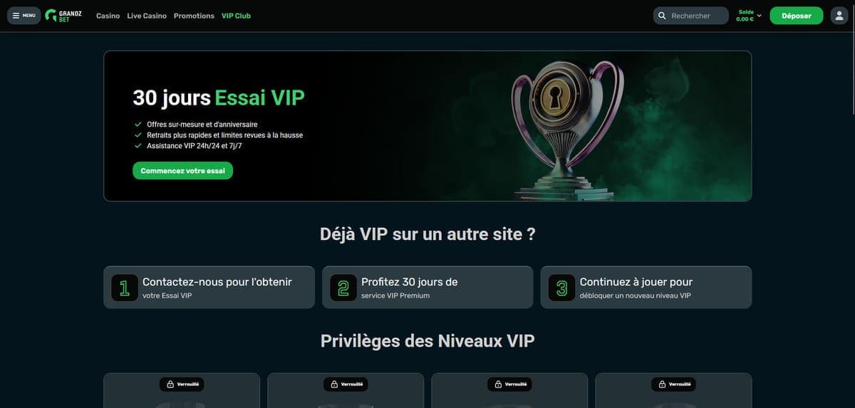 Niveaux VIP de GrandzBET