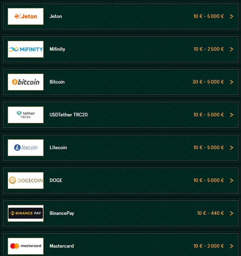 moyens de paiement sur casinia casino