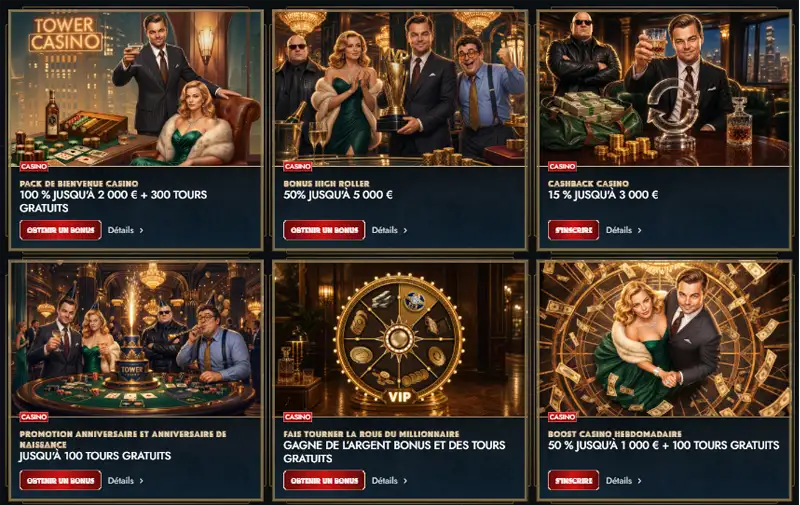 Bonus et promos sur Tower Casino